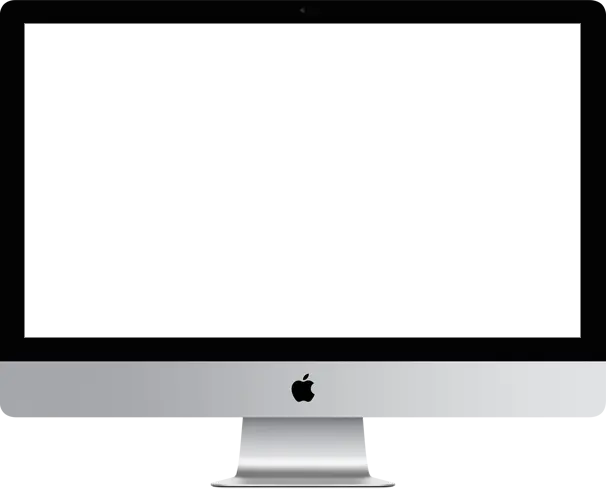 An apple imac computer with a white screen.